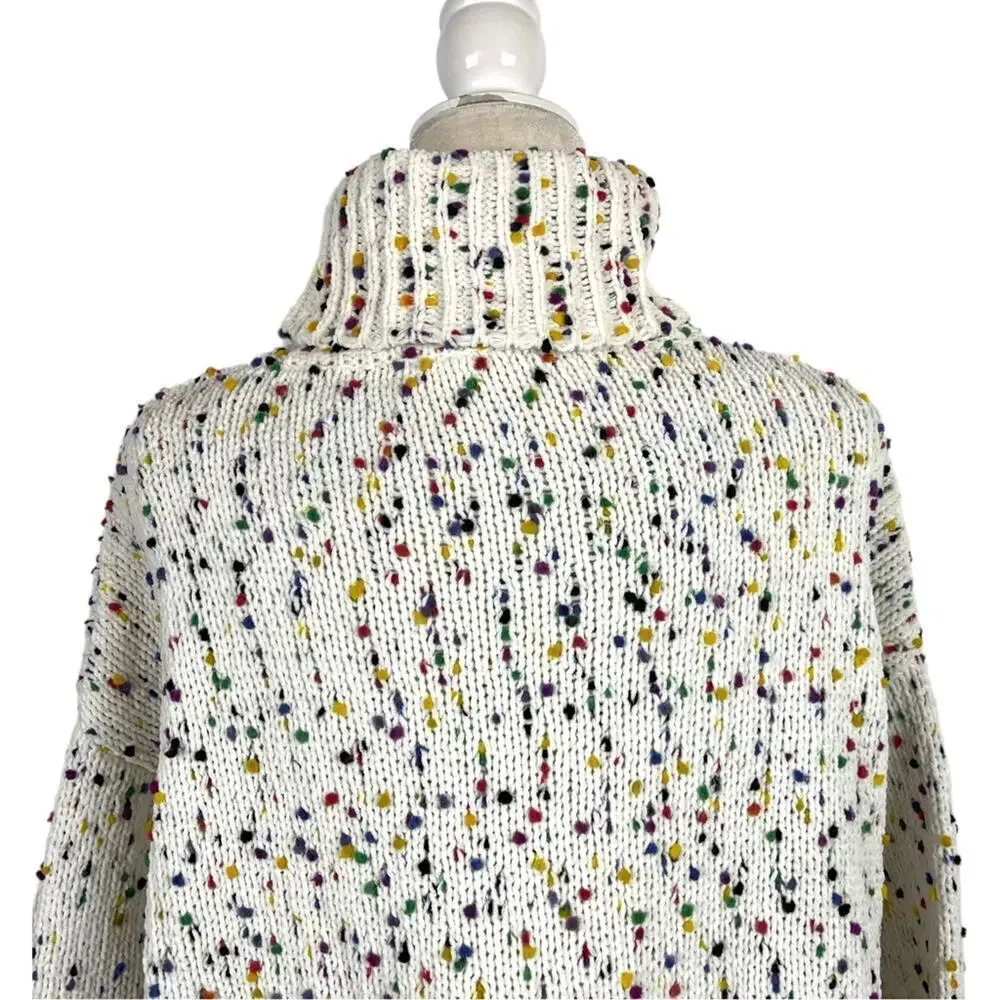 Disney Mickey Mouse Embroidered Turtleneck Confetti Knit Pullover Sweater Large